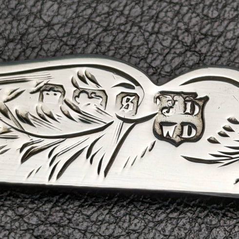 1910 British Antique White Pearl Shell Handle Pure Silver Engraving Blade Folding Pen Knife